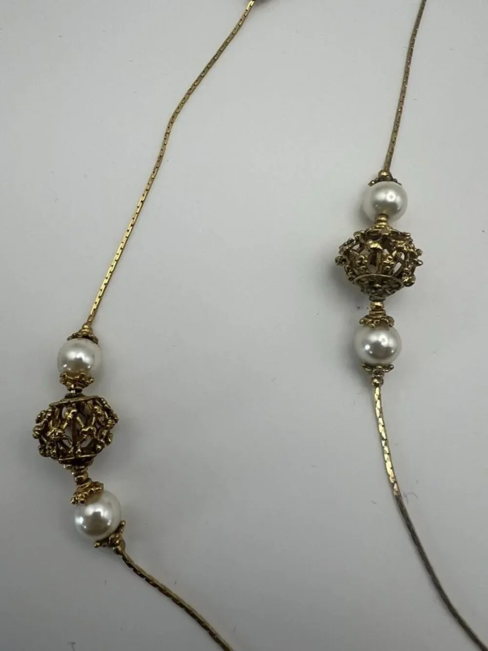 The Limited Vintage Gold Tone Pearl Filigree Ball Station Necklace